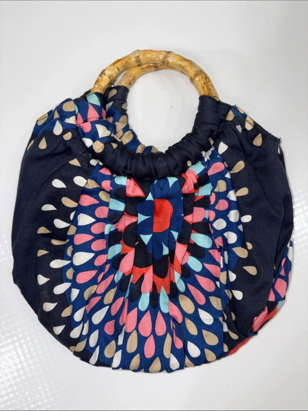 GAP Navy Multicolor Teardrop Bamboo-Handle Tote